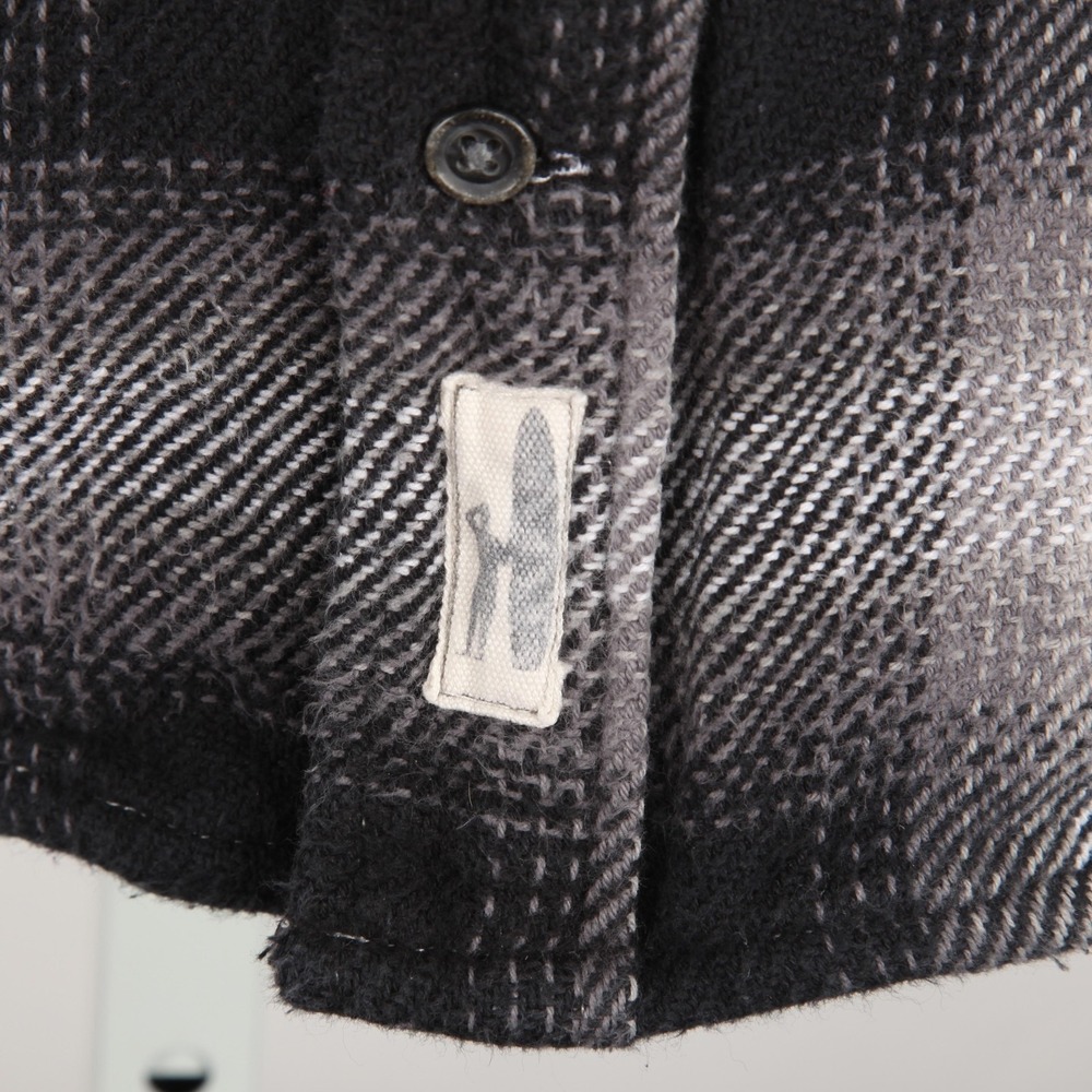Johnnie O Shacket Jacket Mens Medium Black Gray Plaid Hooded Cotton Flannel - Picture 3 of 11